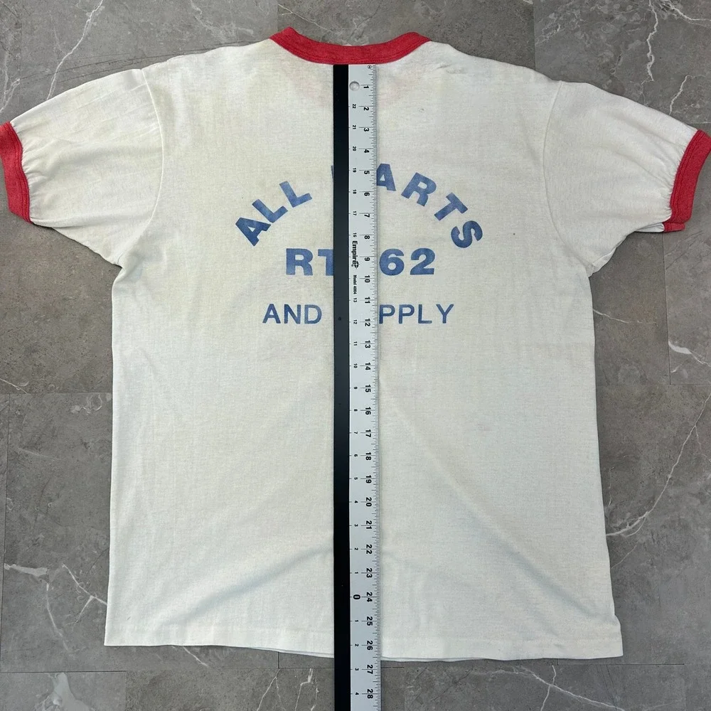 80s Vintage Budweiser Graphic Ringer Tee Mens XL Distressed King Of Beer Shirt